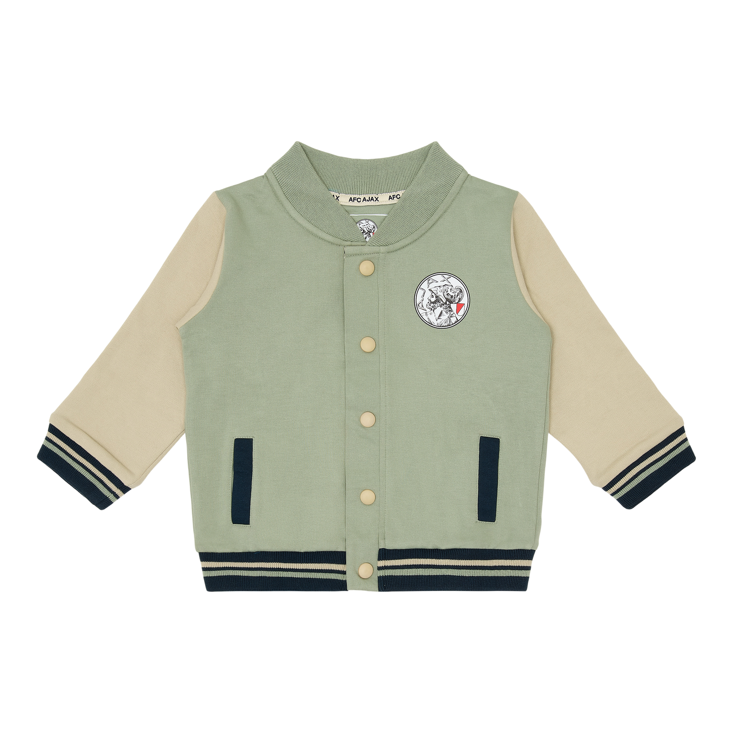 Ajax-baseball jacket green beige toddler 1