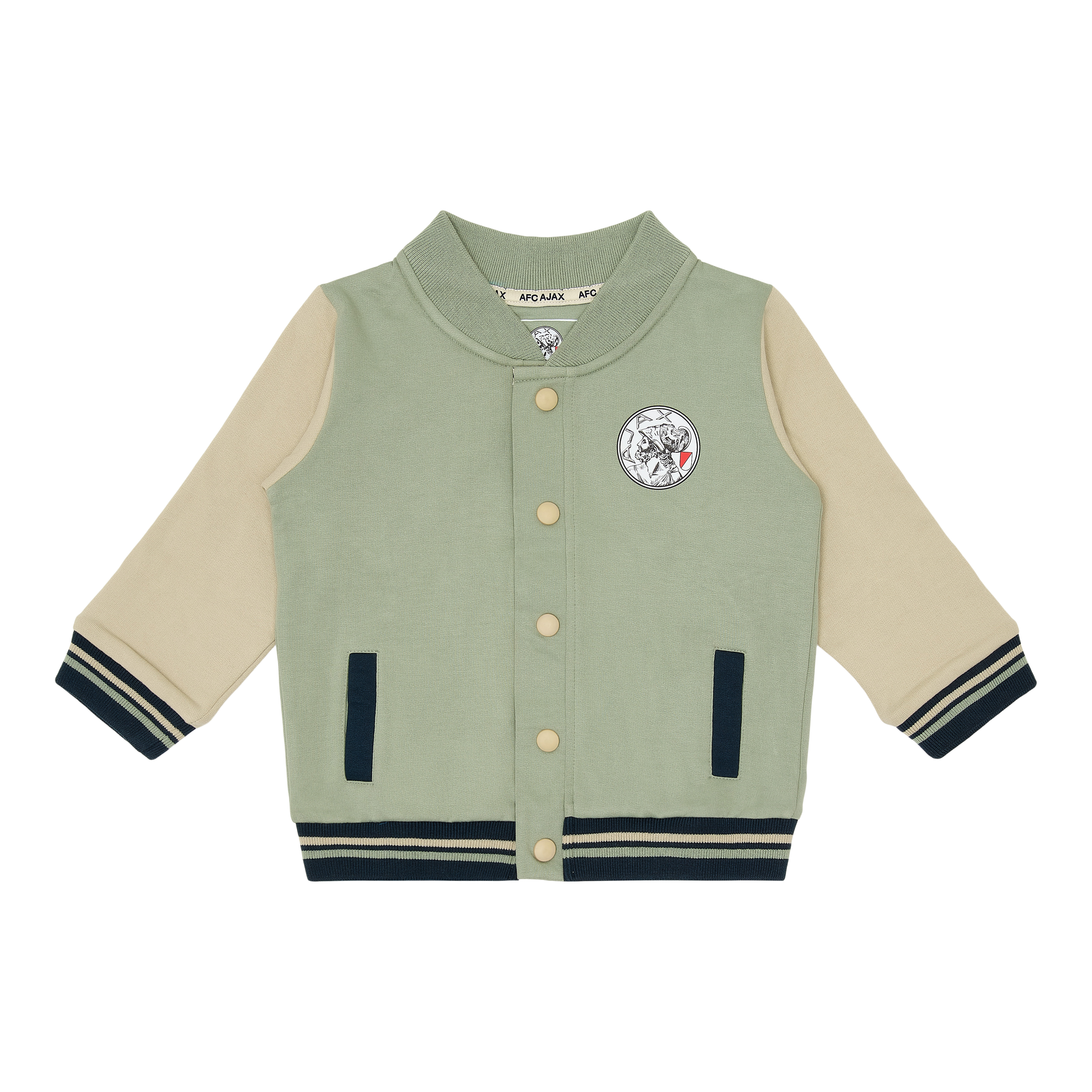 Ajax-baseball jacket green beige toddler 1